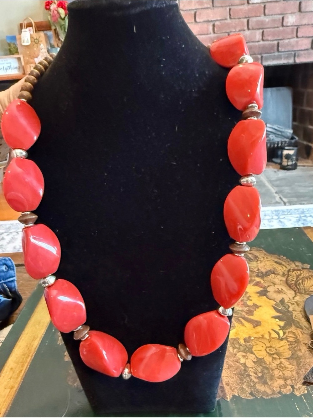 Red Statement Bead Necklace - Bold Women's Jewelry